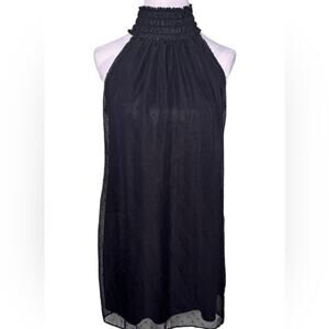 Elle Womens Black Swiss Dot Sleeveless Halter Shift Cocktail Dress Size Medium